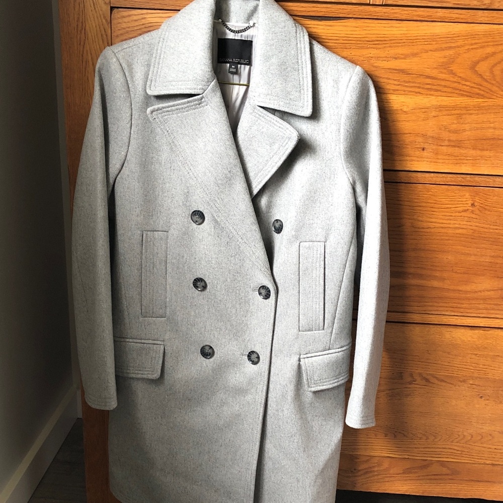 Banana Republic Light Gray Double-Breasted Pea Coat